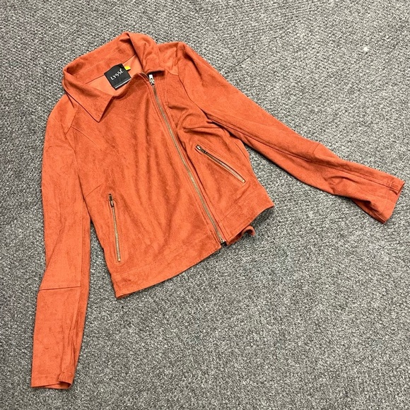 Lysse Jackets & Blazers - Lysse Faux suede asymmetrical burnt orange zip up jacket womens XS